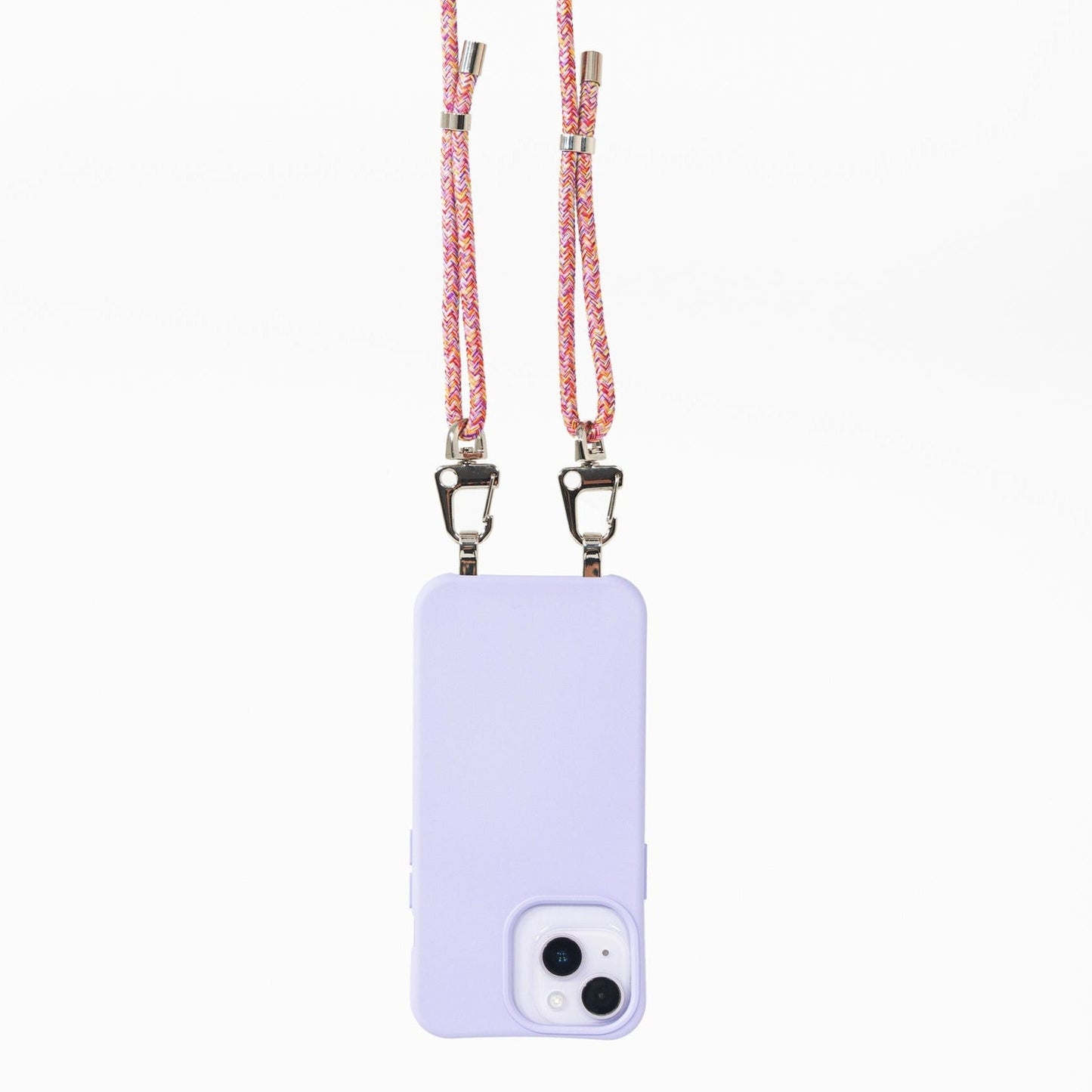 Lilac crossbody phone case hanging with sangria cord attached